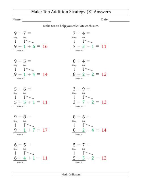 The Make Ten Addition Strategy (X) Math Worksheet Page 2