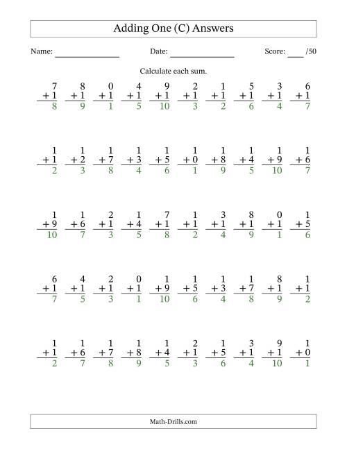 The Adding One With The Other Addend From 0 to 9 – 50 Questions (C) Math Worksheet Page 2