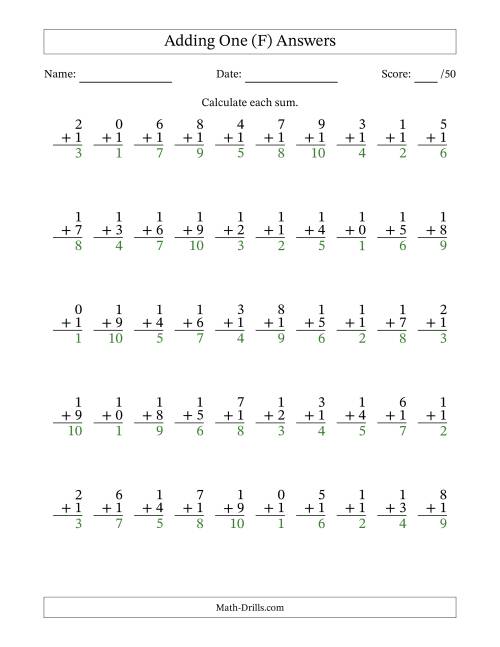 The Adding One With The Other Addend From 0 to 9 – 50 Questions (F) Math Worksheet Page 2