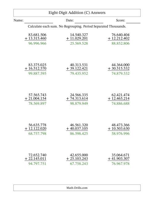 The 8-Digit Plus 8-Digit Addition with NO Regrouping and Period-Separated Thousands (C) Math Worksheet Page 2