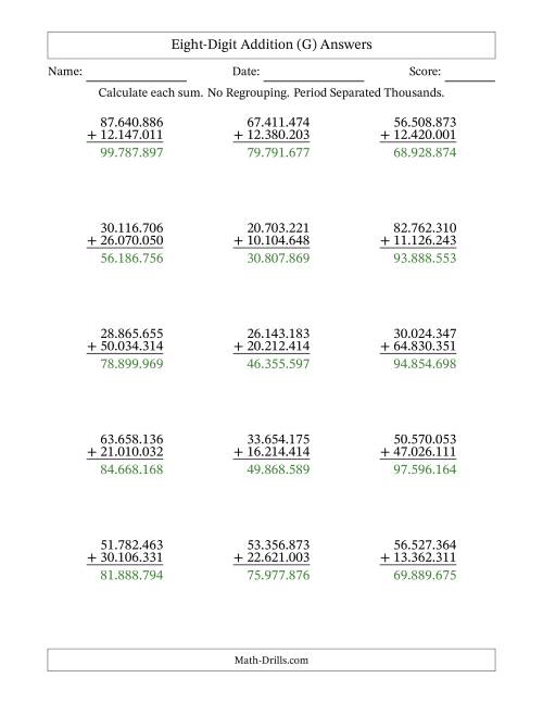 The Eight-Digit Addition With No Regrouping – 15 Questions – Period Separated Thousands (G) Math Worksheet Page 2