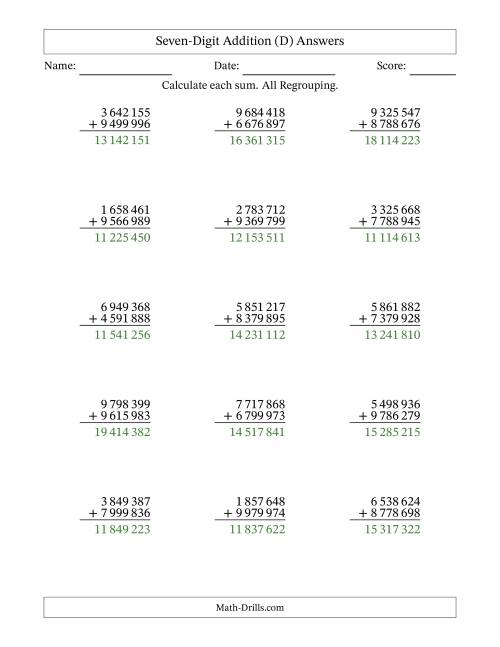 The 7-Digit Plus 7-Digit Addtion with ALL Regrouping and Space-Separated Thousands (D) Math Worksheet Page 2