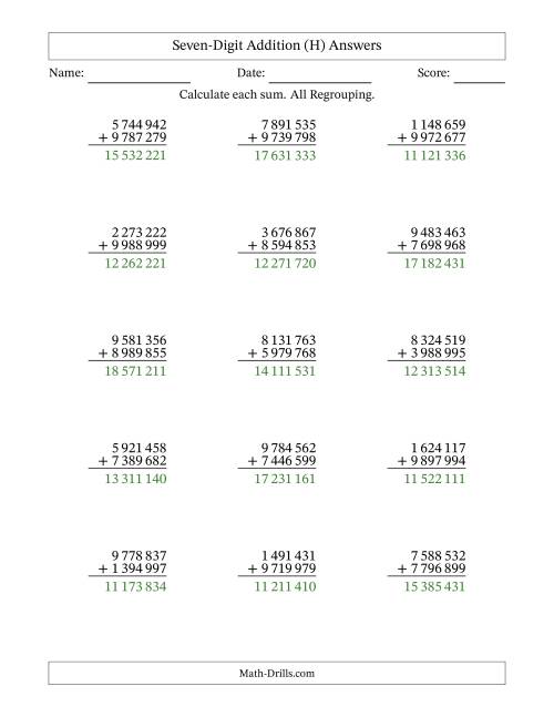 The 7-Digit Plus 7-Digit Addtion with ALL Regrouping and Space-Separated Thousands (H) Math Worksheet Page 2