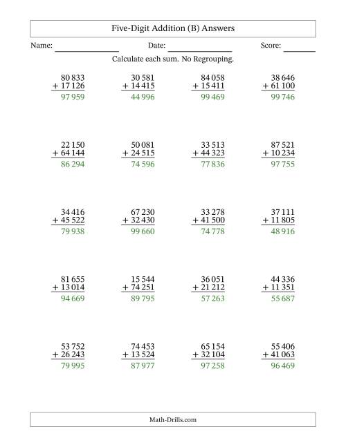 The 5-Digit Plus 5-Digit Addition with NO Regrouping and Space-Separated Thousands (B) Math Worksheet Page 2