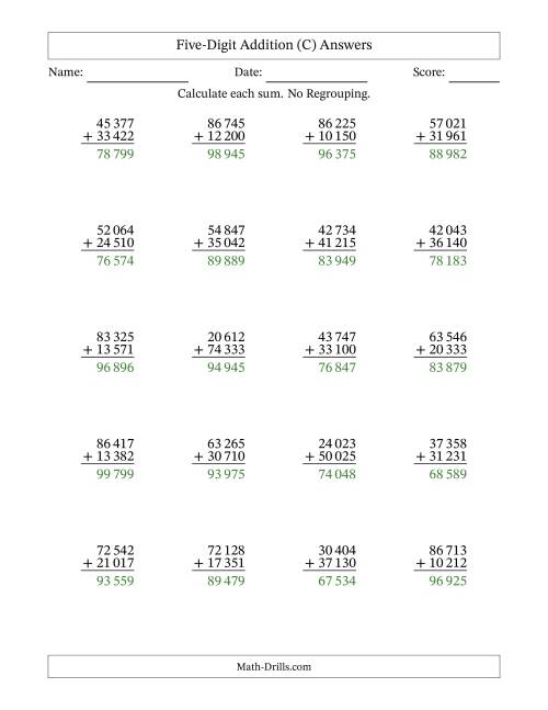 The 5-Digit Plus 5-Digit Addition with NO Regrouping and Space-Separated Thousands (C) Math Worksheet Page 2