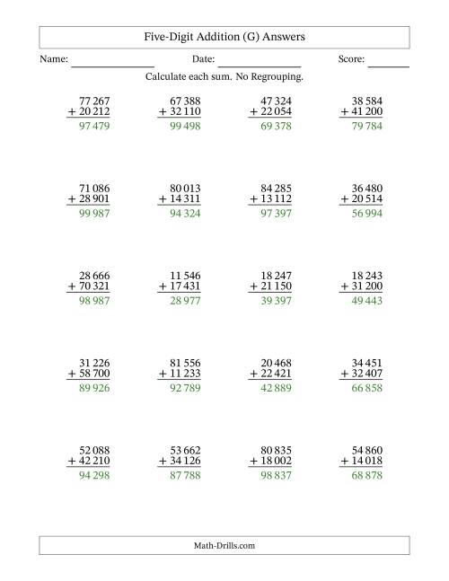 The 5-Digit Plus 5-Digit Addition with NO Regrouping and Space-Separated Thousands (G) Math Worksheet Page 2