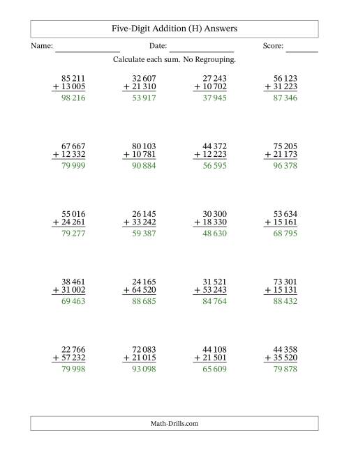 The 5-Digit Plus 5-Digit Addition with NO Regrouping and Space-Separated Thousands (H) Math Worksheet Page 2