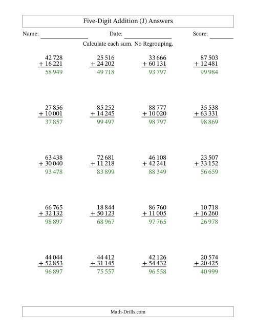 The 5-Digit Plus 5-Digit Addition with NO Regrouping and Space-Separated Thousands (J) Math Worksheet Page 2