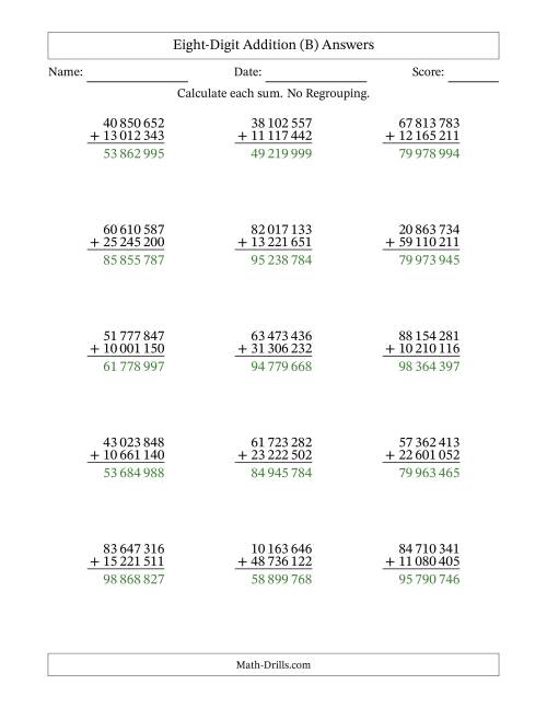 The 8-Digit Plus 8-Digit Addition with NO Regrouping and Space-Separated Thousands (B) Math Worksheet Page 2