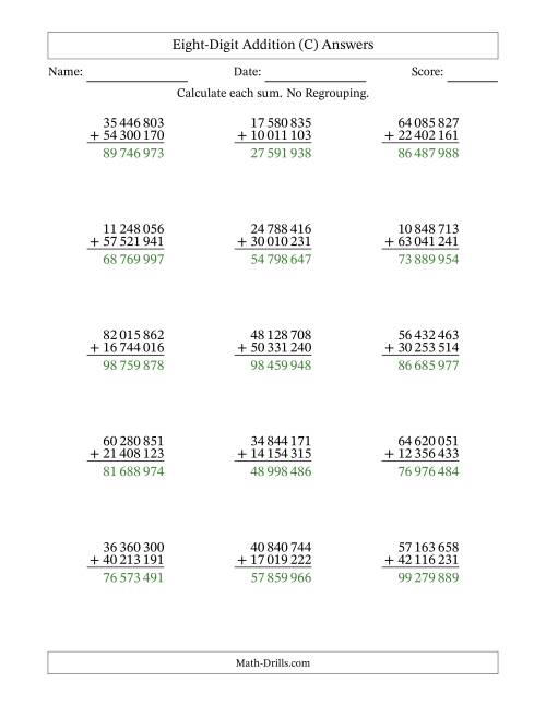 The 8-Digit Plus 8-Digit Addition with NO Regrouping and Space-Separated Thousands (C) Math Worksheet Page 2