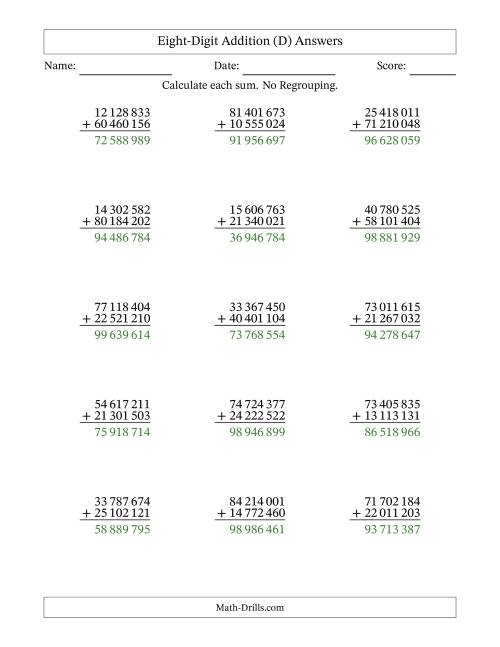 The 8-Digit Plus 8-Digit Addition with NO Regrouping and Space-Separated Thousands (D) Math Worksheet Page 2