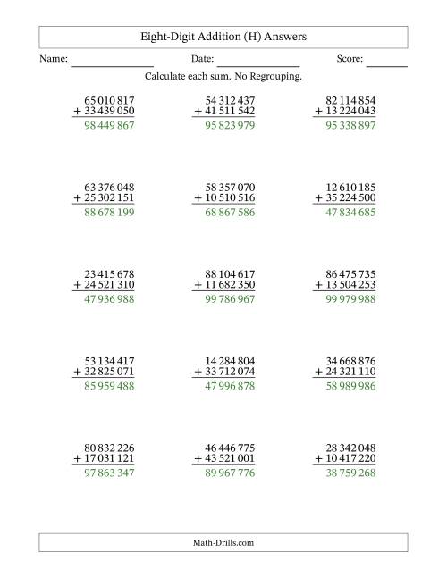 The 8-Digit Plus 8-Digit Addition with NO Regrouping and Space-Separated Thousands (H) Math Worksheet Page 2