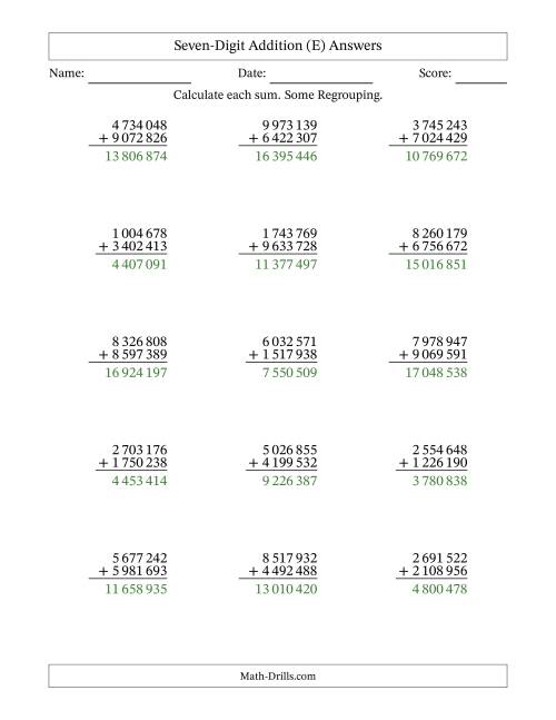 The Seven-Digit Addition With Some Regrouping – 15 Questions – Space Separated Thousands (E) Math Worksheet Page 2