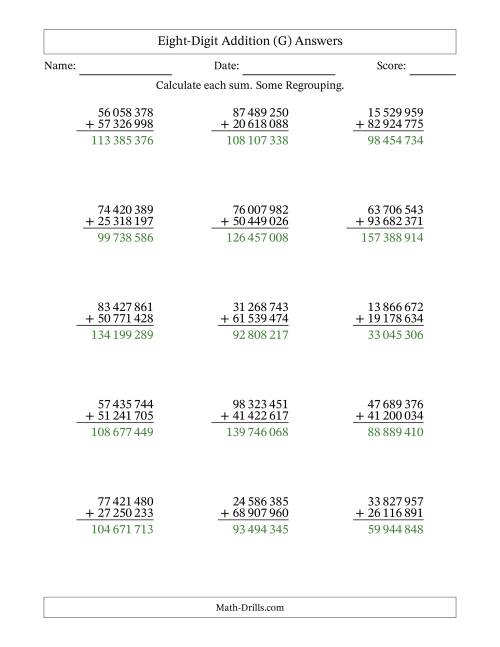 The Eight-Digit Addition With Some Regrouping – 15 Questions – Space Separated Thousands (G) Math Worksheet Page 2