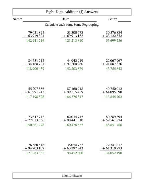 The Eight-Digit Addition With Some Regrouping – 15 Questions – Space Separated Thousands (I) Math Worksheet Page 2