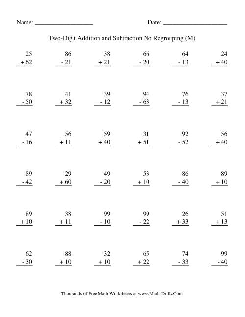 The Two-Digit -- No Regrouping (M) Math Worksheet