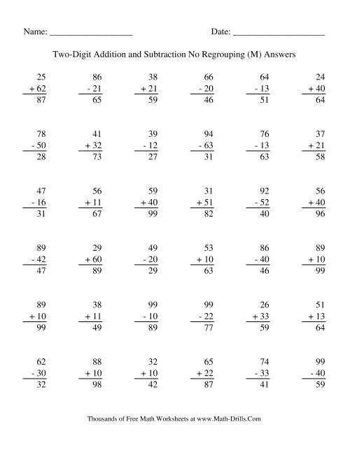 The Two-Digit -- No Regrouping (M) Math Worksheet Page 2