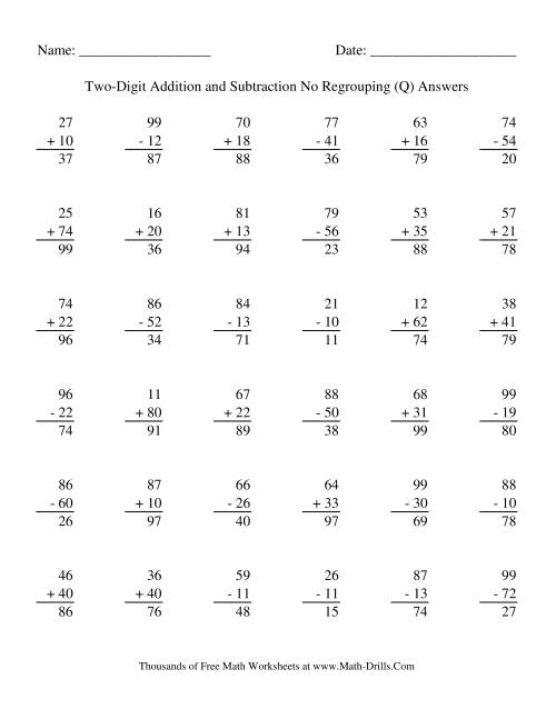 The Two-Digit -- No Regrouping (Q) Math Worksheet Page 2