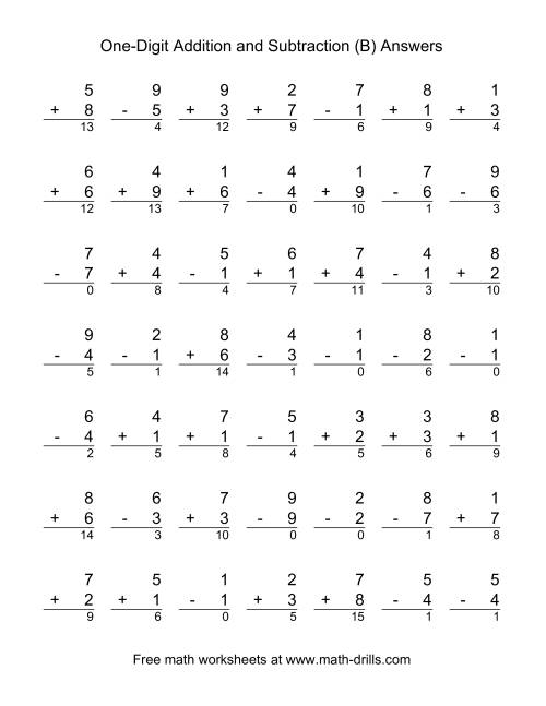 The Single-Digit (B) Math Worksheet Page 2