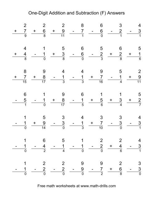 The Single-Digit (F) Math Worksheet Page 2