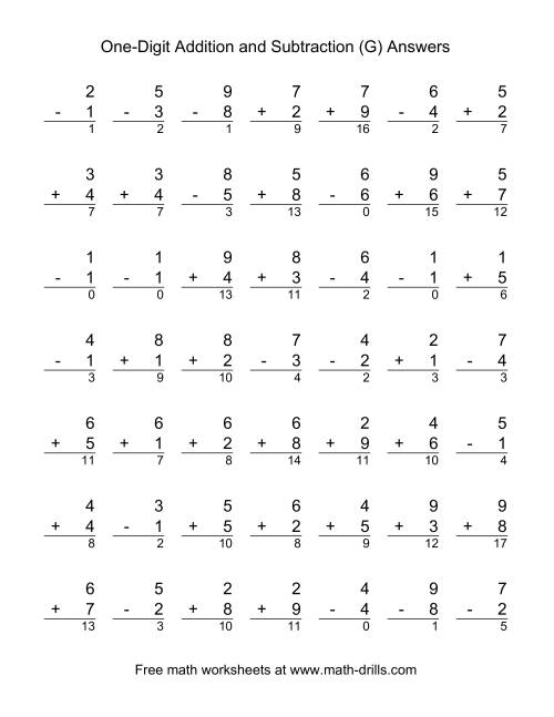 The Single-Digit (G) Math Worksheet Page 2