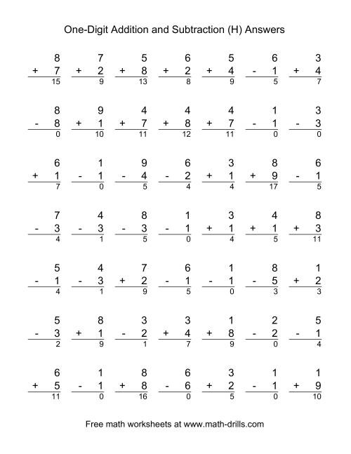 The Single-Digit (H) Math Worksheet Page 2