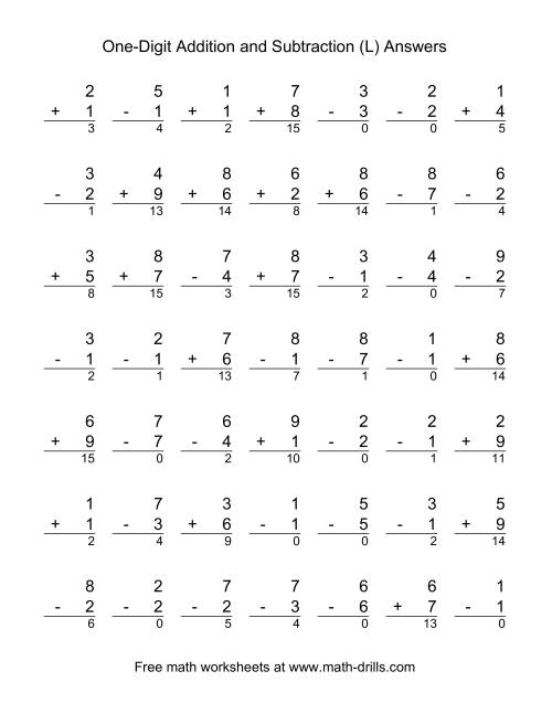 The Single-Digit (L) Math Worksheet Page 2