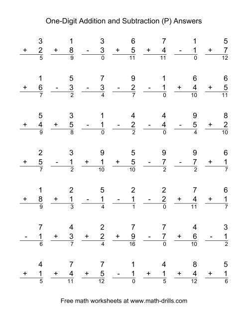 The Single-Digit (P) Math Worksheet Page 2