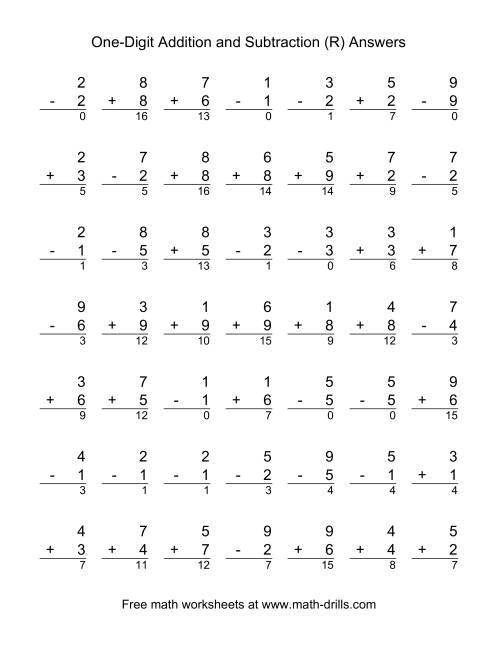 The Single-Digit (R) Math Worksheet Page 2