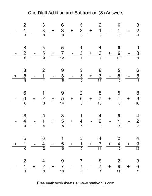 The Single-Digit (S) Math Worksheet Page 2