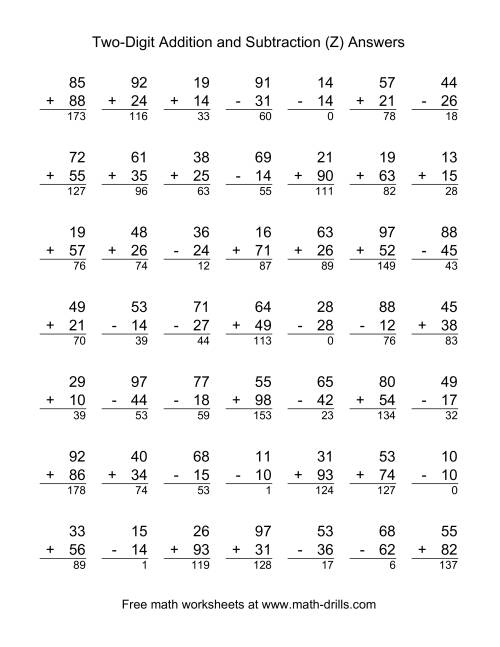 The Two-Digit (Z) Math Worksheet Page 2