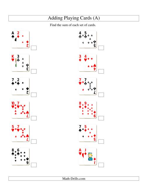 The Adding 2 Playing Cards (A) Math Worksheet