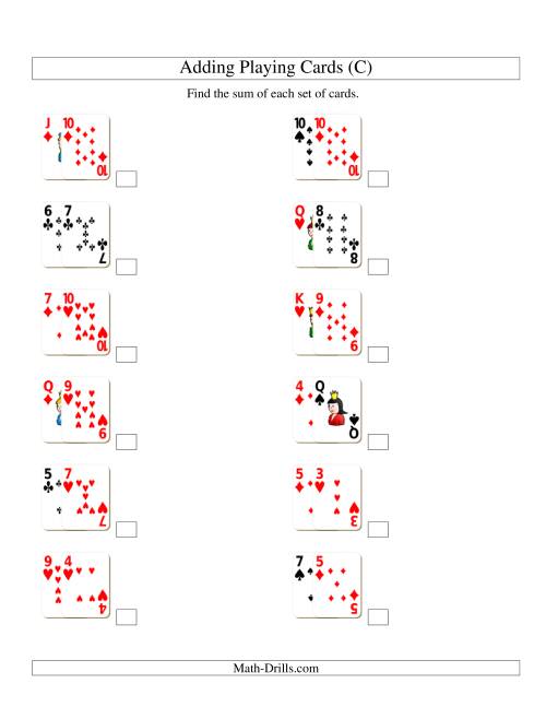 The Adding 2 Playing Cards (C) Math Worksheet