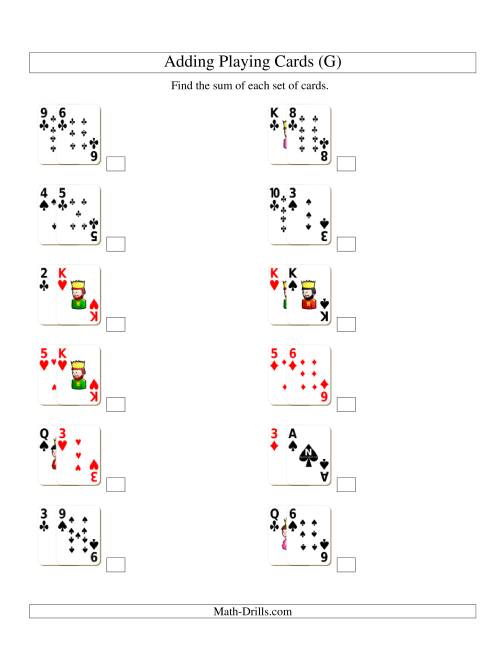 The Adding 2 Playing Cards (G) Math Worksheet
