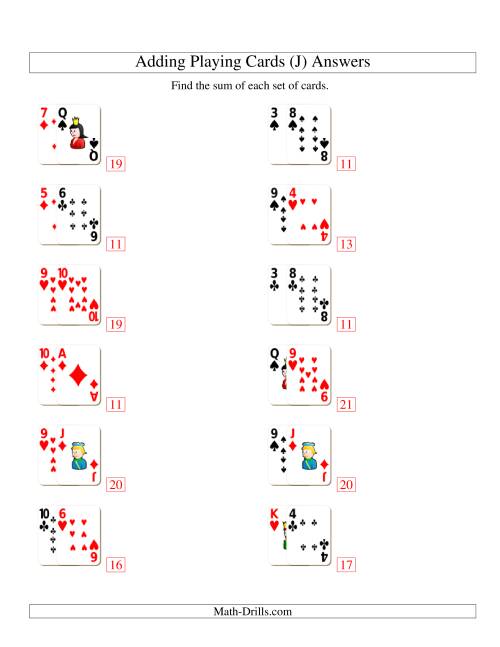 The Adding 2 Playing Cards (J) Math Worksheet Page 2