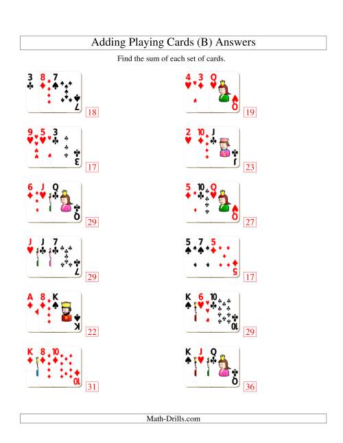 The Adding 3 Playing Cards (B) Math Worksheet Page 2