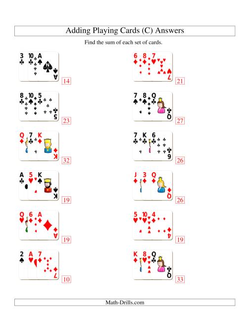 The Adding 3 Playing Cards (C) Math Worksheet Page 2