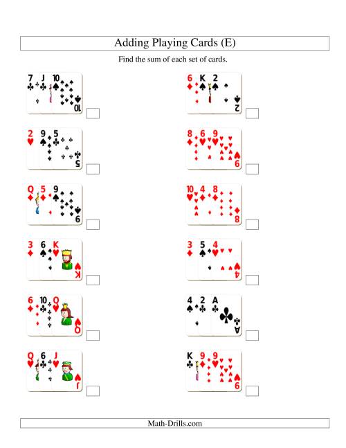 The Adding 3 Playing Cards (E) Math Worksheet