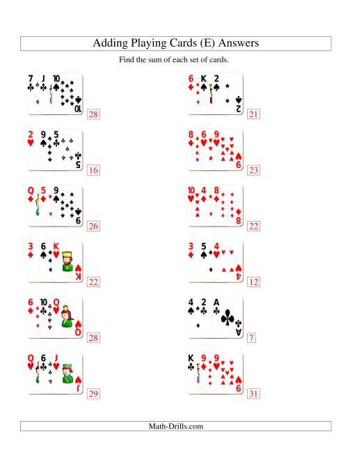 The Adding 3 Playing Cards (E) Math Worksheet Page 2