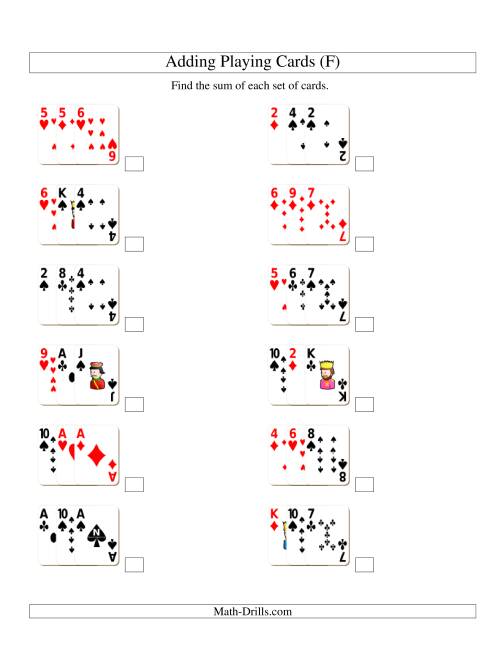 The Adding 3 Playing Cards (F) Math Worksheet