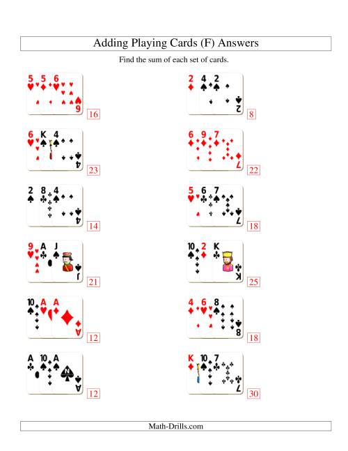 The Adding 3 Playing Cards (F) Math Worksheet Page 2