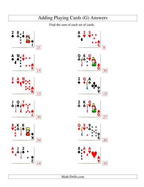 The Adding 3 Playing Cards (G) Math Worksheet Page 2