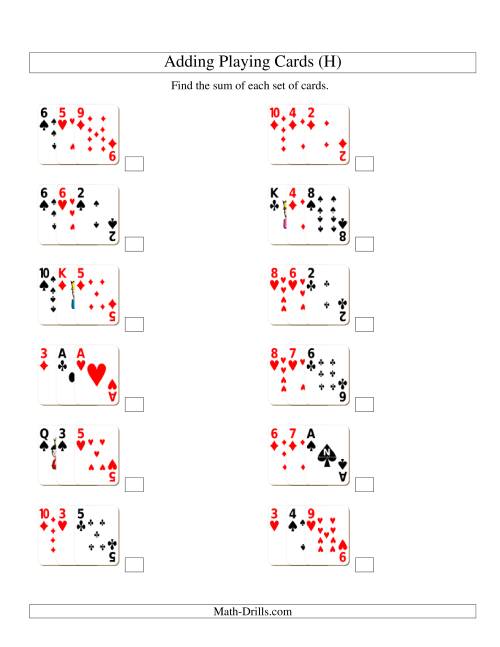 The Adding 3 Playing Cards (H) Math Worksheet