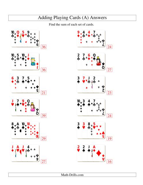 The Adding 4 Playing Cards (A) Math Worksheet Page 2