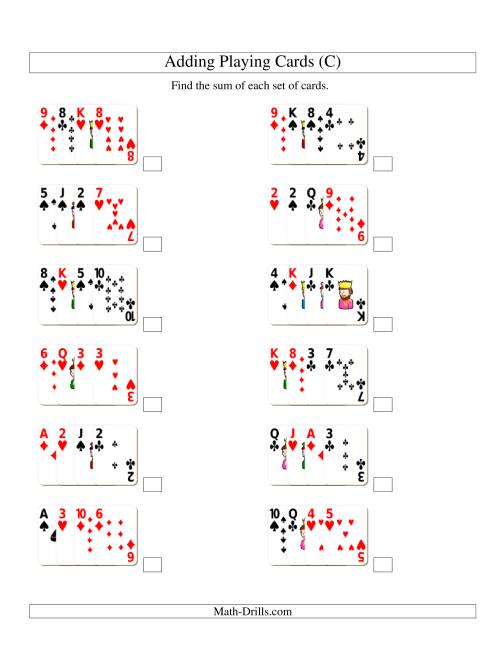 The Adding 4 Playing Cards (C) Math Worksheet