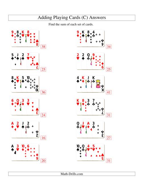 The Adding 4 Playing Cards (C) Math Worksheet Page 2