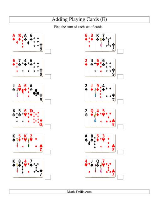 The Adding 4 Playing Cards (E) Math Worksheet