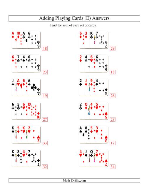 The Adding 4 Playing Cards (E) Math Worksheet Page 2
