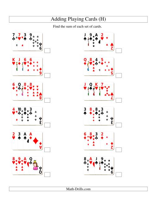 The Adding 4 Playing Cards (H) Math Worksheet