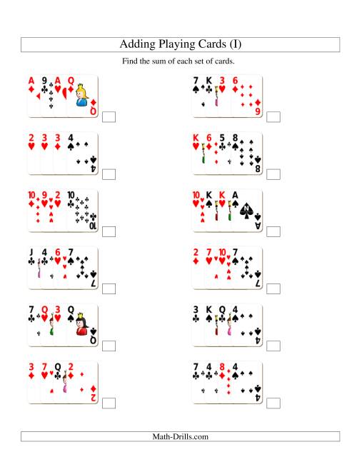 The Adding 4 Playing Cards (I) Math Worksheet